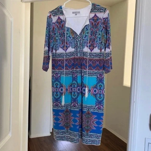 Like new Sandra Darren long sleeve boho groovy shift dress - Picture 3 of 11